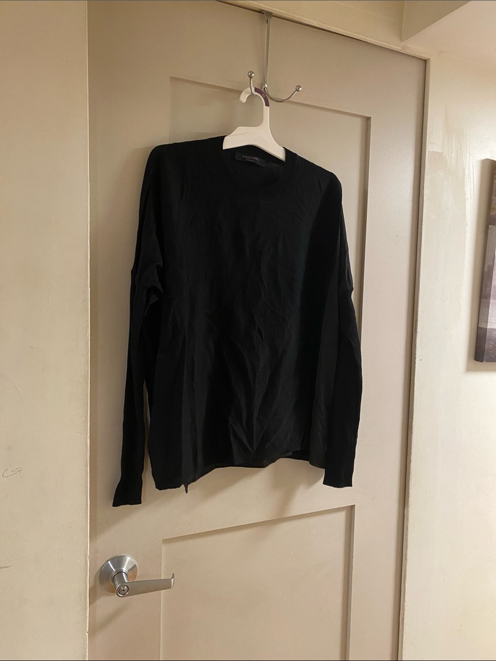 All Saints Black Long-Sleeve Crewneck Shirt merino wool sweater